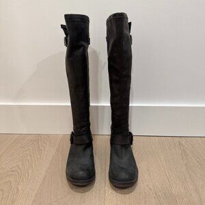 Steve Madden Knee High Black Leather Moto Boots sz 8